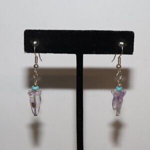 💜 Beautiful Silver & Carved Amethyst Stone Hook Earrings – 1.75" Natural Stones